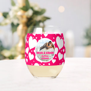 Personalised Bride & Groom Photo Wedding Favours Stemless Wine Glass