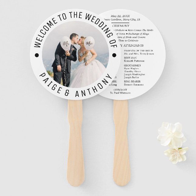 Personalised Bride & Groom Photo Wedding Program Hand Fan (Front and Back)