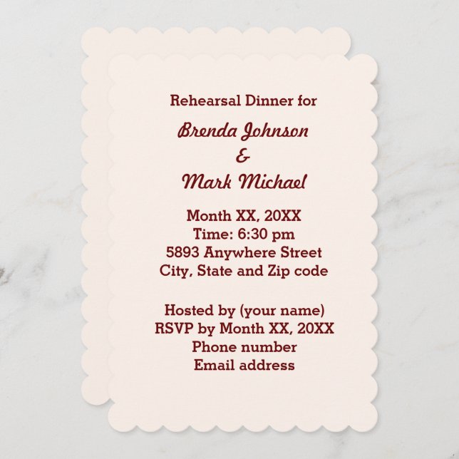 Personalised Bride & Groom Rehearsal Dinner Invite (Front/Back)