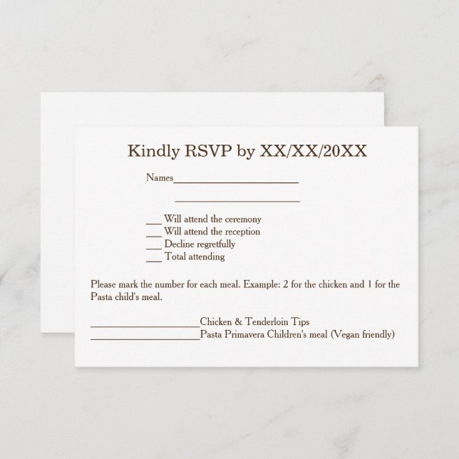 Personalised Bride & Groom RSVP and Menu Card (Front/Back)