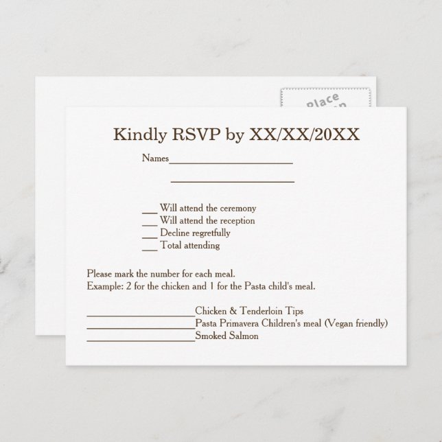Personalised Bride & Groom RSVP and Menu Postcard (Front/Back)