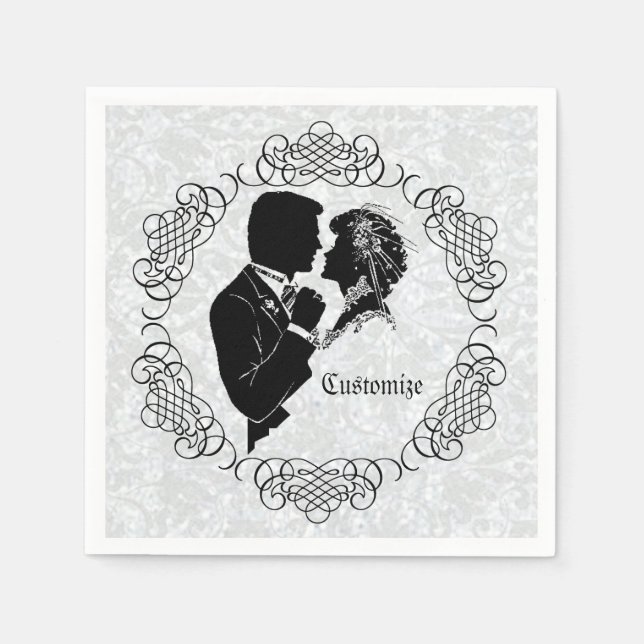 Personalised Bride & Groom Silhouette Napkins (Front)