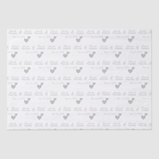 Personalised Bride & Groom Silver Hearts Wedding Tissue Paper (Front)