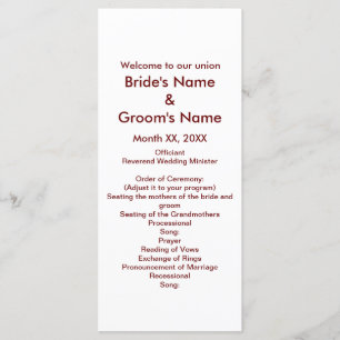 Personalised Bride Groom Wedding Program Rack Card