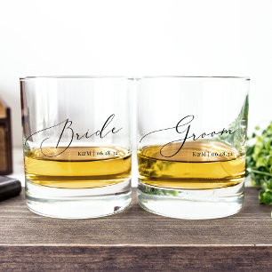 Personalised Bride & Groom Wedding Whiskey Glass