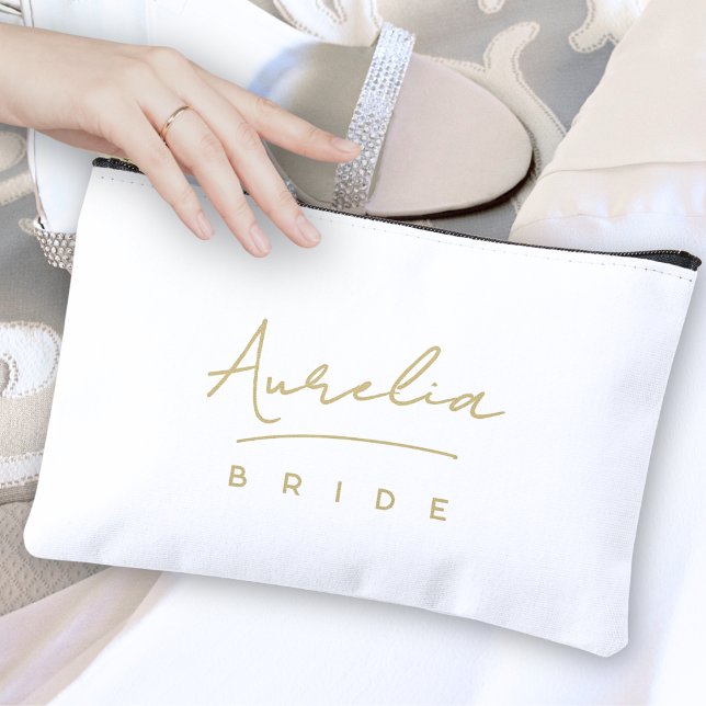 Personalised Bride Monogram Modern Neutral Minimal Accessory Pouch (Creator Uploaded)