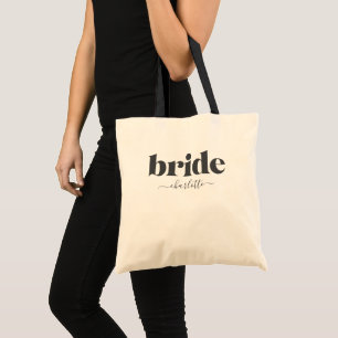 Personalised Bride Name Modern Black White Favour Tote Bag