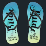 Personalised Bride Nautical Anchor Beach Wedding Thongs<br><div class="desc">Walk in comfort on your wedding day with these personalised flip flops. These can be customised with the bride's name and wedding date. The watercolor background has shades of blue and a hint of green. You can delete the background and choose another colour by clicking on Customise It. Once you've...</div>
