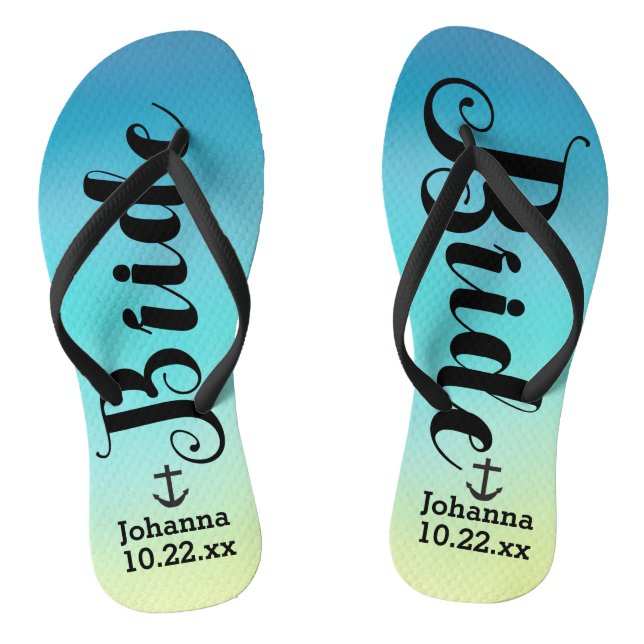 Personalised Bride Nautical Anchor Beach Wedding Thongs (Footbed)