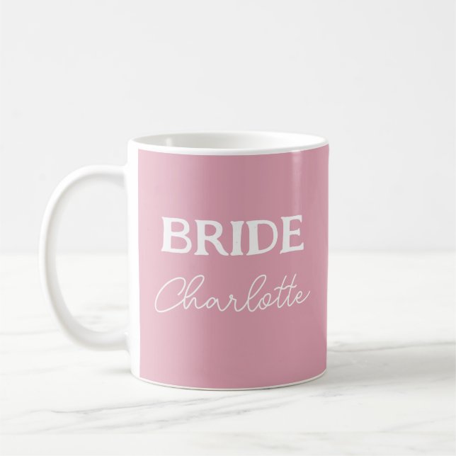 Personalised Bride Pink And White Name Coffee Mug (Left)