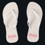 Personalised Bride Pink Retro Beach Thongs<br><div class="desc">Retro Bride Flip Flops. Celebrate the happy couple with these stylish and personalised flip flops, featuring the word "Bride" in a bold and playful pink and red retro font. Perfect for the bride-to-be, these flips flops are a unique and practical gift she'll enjoy using before and after the big day....</div>