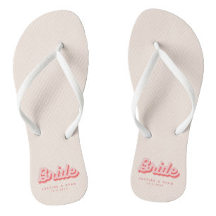 Personalised Bride Pink Retro Beach Thongs