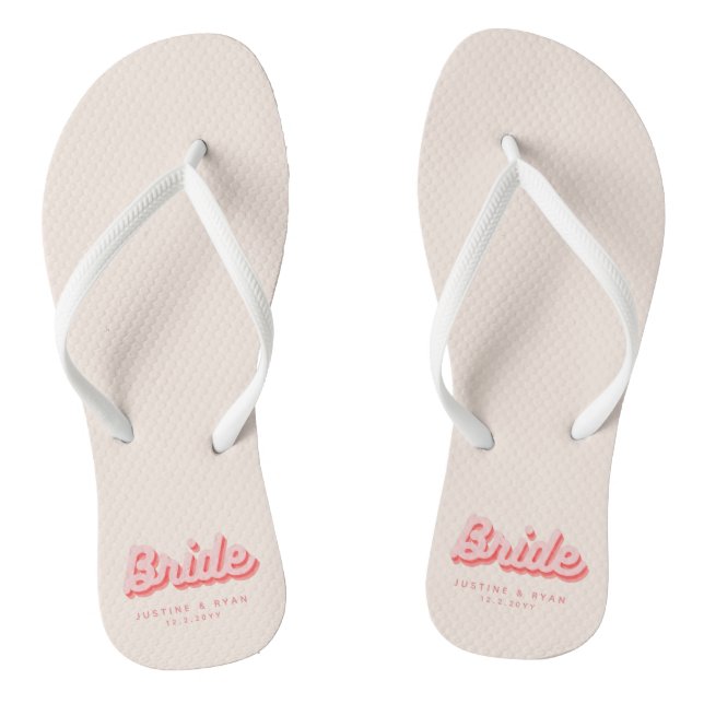 Personalised Bride Pink Retro Beach Thongs (Footbed)