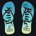 Personalised Bride Sand Dollar Beach Wedding Thongs<br><div class="desc">Walk in comfort on your wedding day with these personalised flip flops. These can be customised with a bride's name and wedding date. The background has pretty watercolors in shades of blue and a hint of green at the bottom. You can delete the background and choose another colour by clicking...</div>