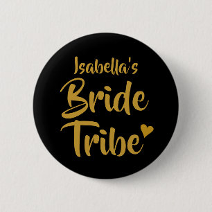 Personalised Bride Tribe Gold Heart 6 Cm Round Badge