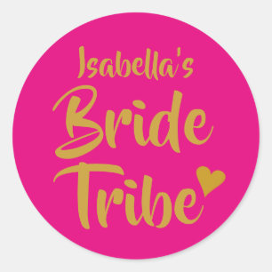 Personalised Bride Tribe Gold Heart Classic Round Sticker