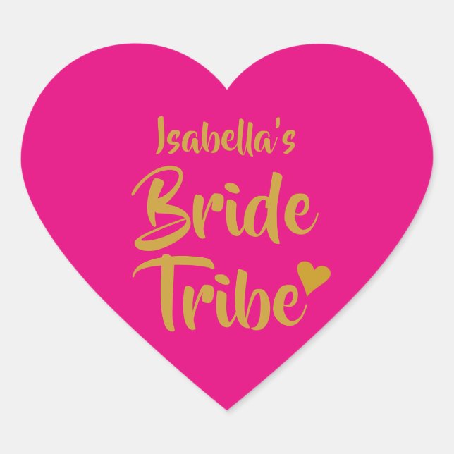 Personalised Bride Tribe Gold Heart Heart Sticker (Front)
