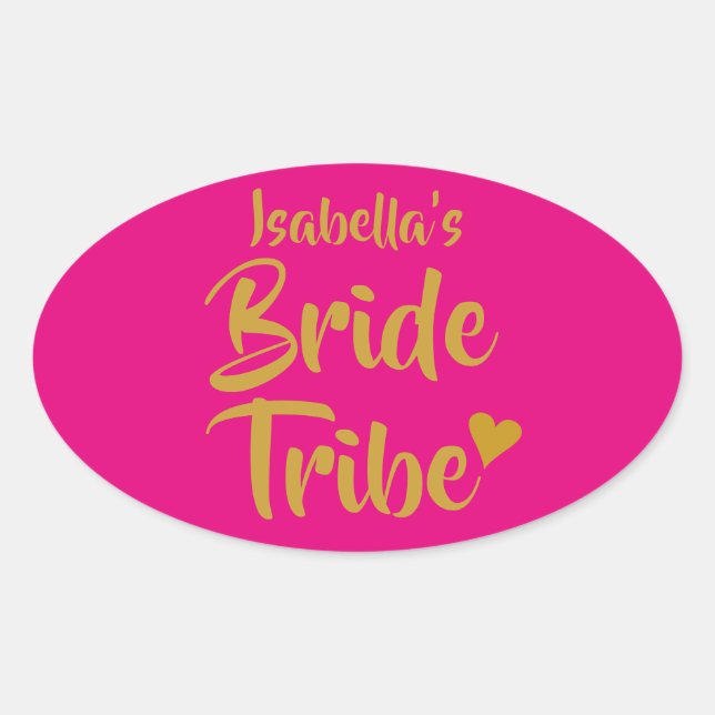 Personalised Bride Tribe Gold Heart Oval Sticker (Front)