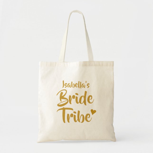 Personalised Bride Tribe Gold Heart Tote Bag (Front)