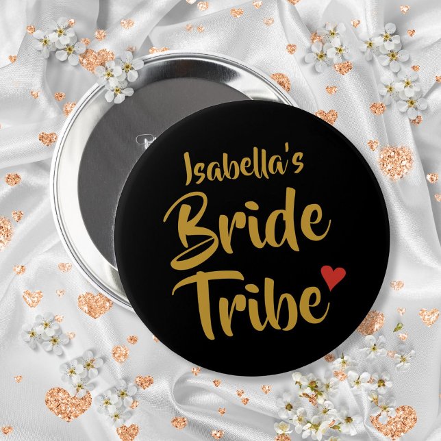 Personalised Bride Tribe Red Heart 10 Cm Round Badge (Personalized Bride Tribe Red Heart Button)