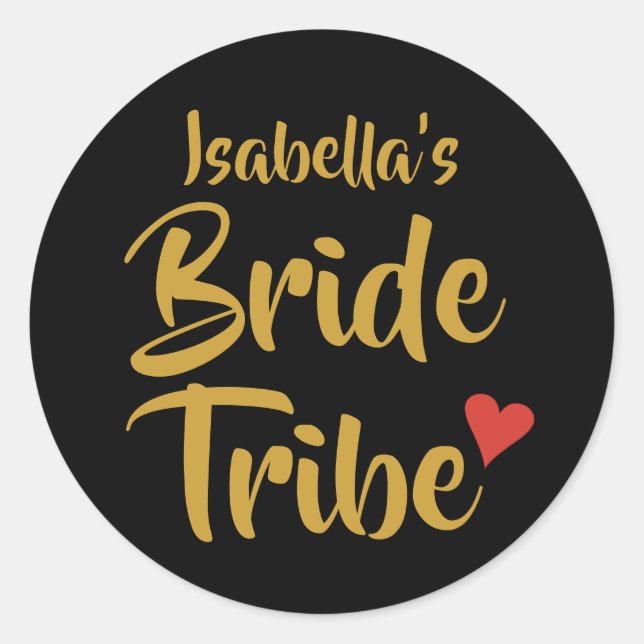 Personalised Bride Tribe Red Heart Classic Round Sticker (Front)