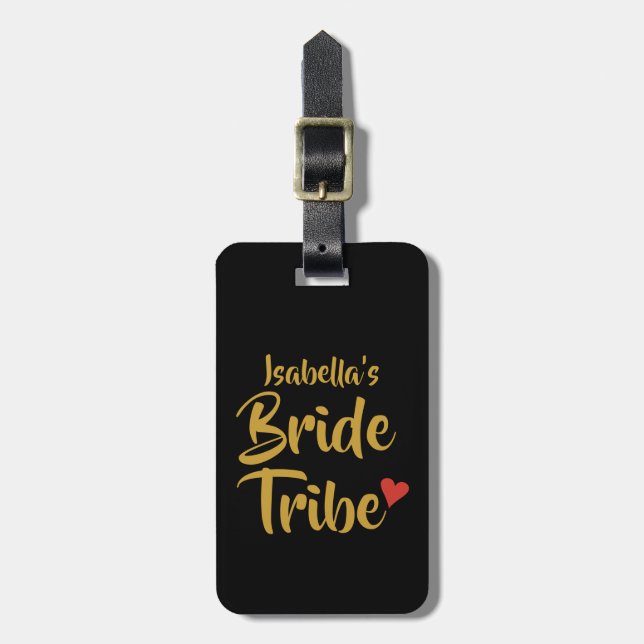 Personalised Bride Tribe Red Heart Luggage Tag (Front Vertical)
