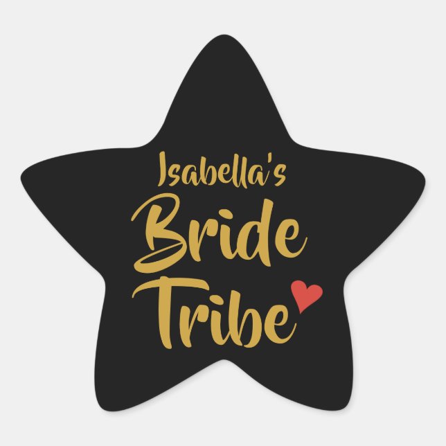 Personalised Bride Tribe Red Heart Star Sticker (Front)