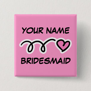 Personalised Bridesmaid Buttons With Cute Heart