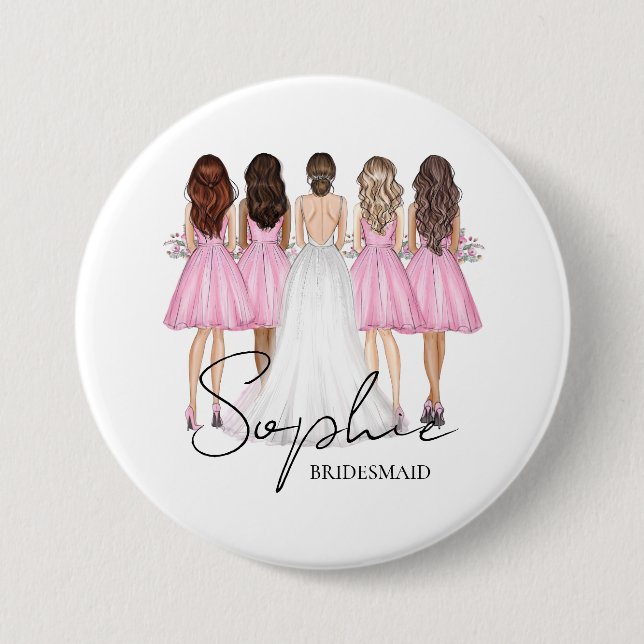 Personalised Bridesmaid Custom Name Gift 7.5 Cm Round Badge (Front)