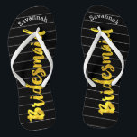 Personalised Bridesmaid Faux Gold or Any Colour Thongs<br><div class="desc">Faux Gold White and Black Stripes Pattern - Change to Any Colour by clicking customise. Personalised with your name or whatever and title or your text here. You can change the colour of the black ckgroundba! Match any event or make them your favourite colour with gold combination! bridesmaids, bachelorette party,...</div>