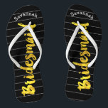 Personalised Bridesmaid Faux Gold or Any Colour Thongs<br><div class="desc">Faux Gold White and Black Stripes Pattern - Change to Any Colour by clicking customise. Personalised with your name or whatever and title or your text here. You can change the colour of the black ckgroundba! Match any event or make them your favourite colour with gold combination! bridesmaids, bachelorette party,...</div>