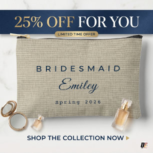 Personalised Bridesmaid Faux Linen Navy Blue Accessory Pouch