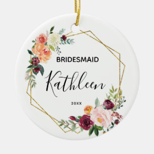 Personalised Bridesmaid Floral Gift Ceramic Ornament
