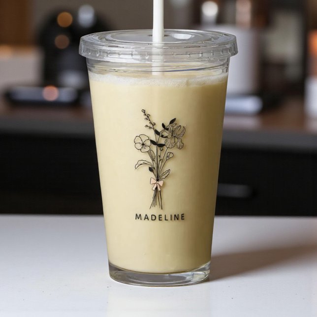 Personalised Bridesmaid Floral With Pink Bow Acrylic Tumbler (Creator Uploaded)