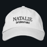 Personalised Bridesmaid Gift Bachelorette Party Embroidered Hat<br><div class="desc">Make a statement at your bachelorette party with our Personalised Bridesmaid Gift Bachelorette Party Embroidered Baseball Cap. These custom text embroidered baseball caps are the perfect accessory to add a touch of personalised flair to your celebration. The caps feature custom embroidery, allowing you to include your own text, monogram, or...</div>