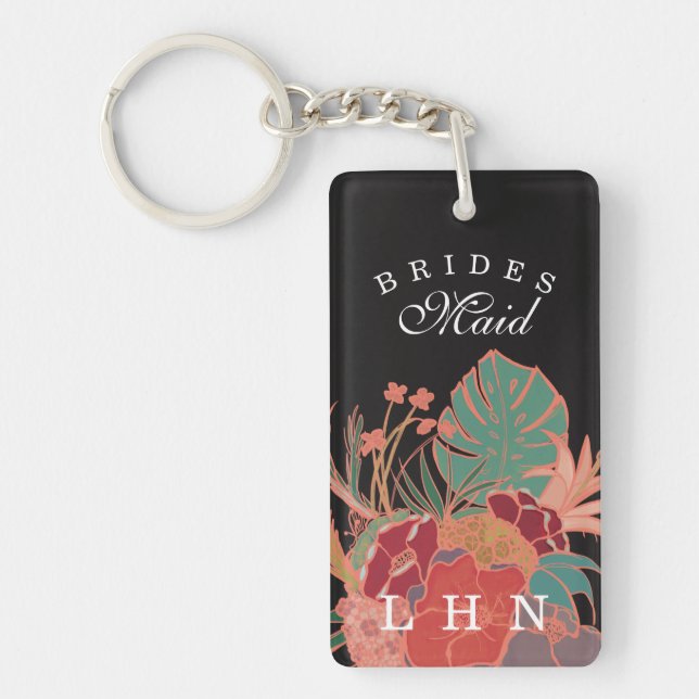 Personalised Bridesmaid Gift Keychain Floral (Front)