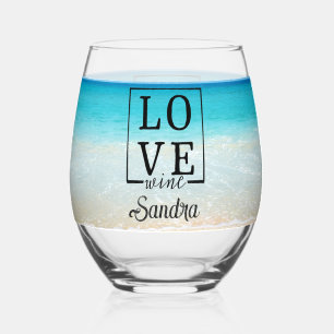 Personalised Bridesmaid Gift Tropical Beach Love Stemless Wine Glass