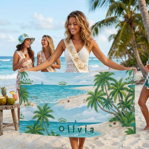 Personalised Bridesmaid Gift Tropical Ocean Beach Towel