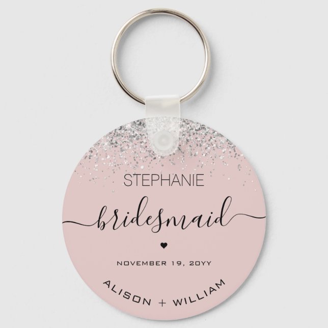 Personalised Bridesmaid Glitter confetti effect Key Ring (Front)