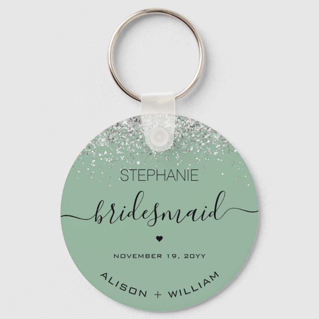 Personalised Bridesmaid Glitter confetti effect Key Ring (Front)