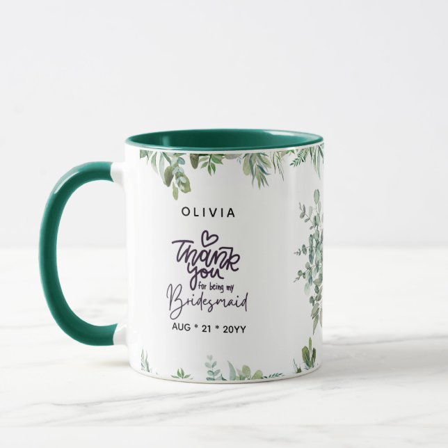 Personalised BRIDESMAID Greenery Thank You Gift  M Mug (Left)