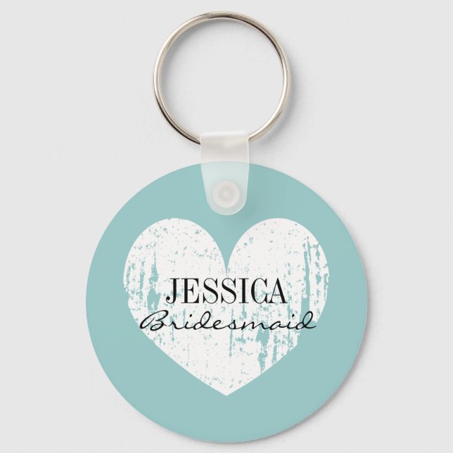 Personalised bridesmaid keychain | teal blue heart (Front)