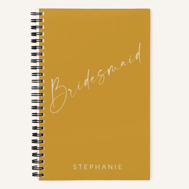 Personalised Bridesmaid Minimalist Yellow Elegant Notebook (Front)
