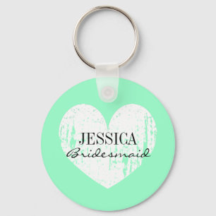 Personalised bridesmaid mint green heart keychain