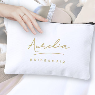 Personalised Bridesmaid Monogram Gold Script Name Accessory Pouch