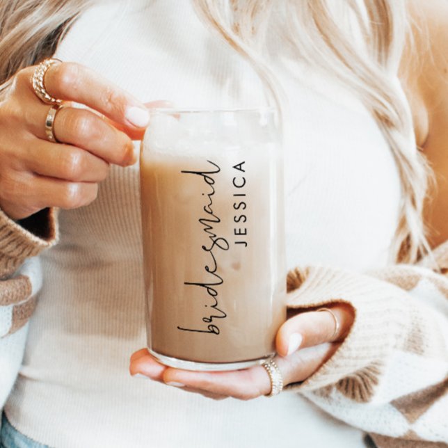 Personalised Bridesmaid Name Gift Modern Script Can Glass (Creator Uploaded)