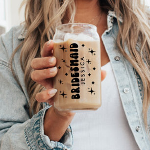 Personalised Bridesmaid Name Gift  Retro Font Can Glass