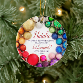 Personalised Bridesmaid Proposal Festive Colourful Ceramic Ornament