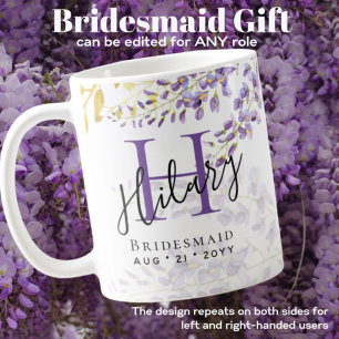 Personalised Bridesmaid Purple WISTERIA Monogram Coffee Mug