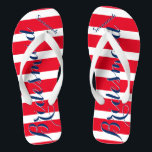 Personalised Bridesmaid Red White Blue Thongs<br><div class="desc">4th of July Independence Day Wedding Theme. Bridesmaid Seaside Tropical Coastal Shoreline Red White and Blue Stripes Pattern - Change to Any Colour by clicking customise. And say anything you want. Make these one of a kind flip flops that have YOUR message on them. Be the talk of the beach!...</div>